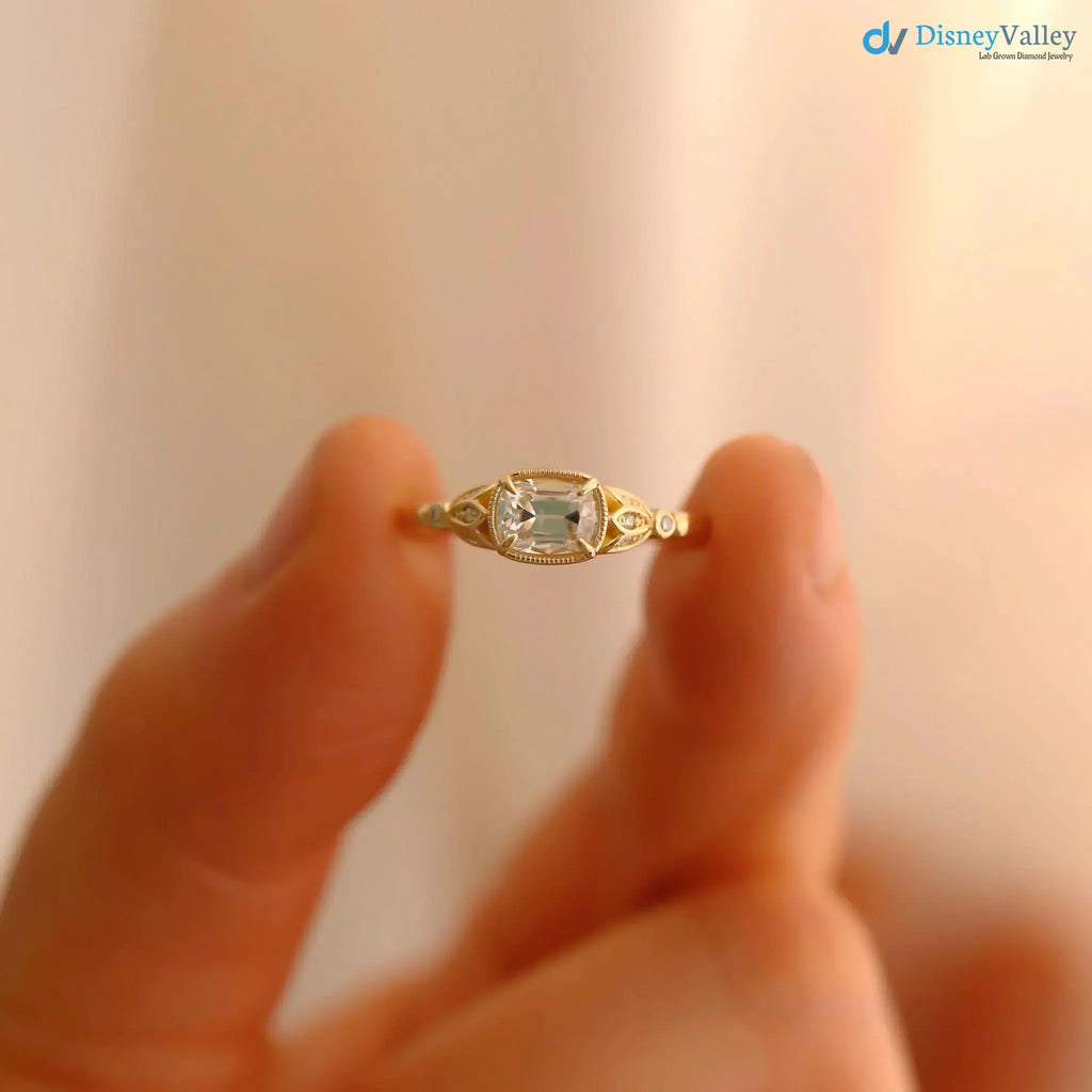 Tulip antique cushion lab diamond vintage engagement ring wedding ring DisneyValley