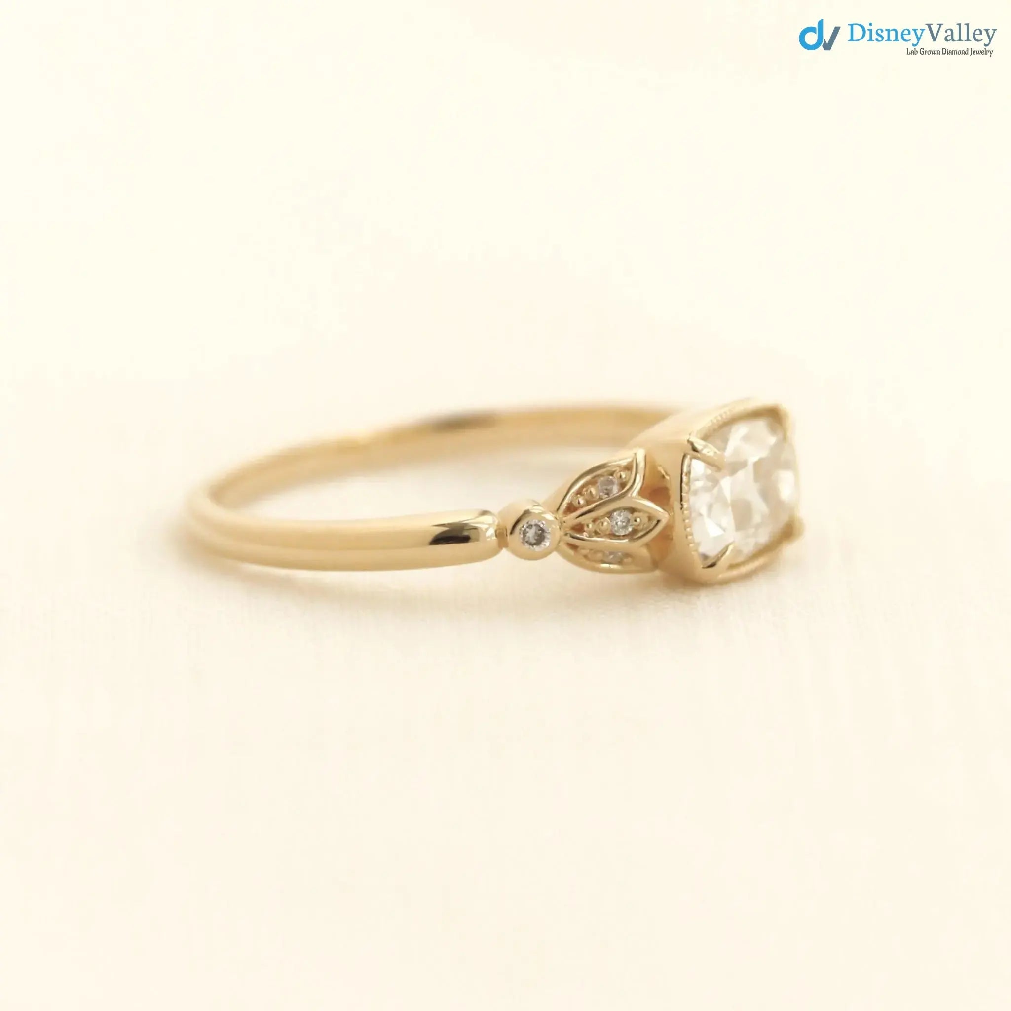 Tulip antique cushion lab diamond vintage engagement ring wedding ring DisneyValley