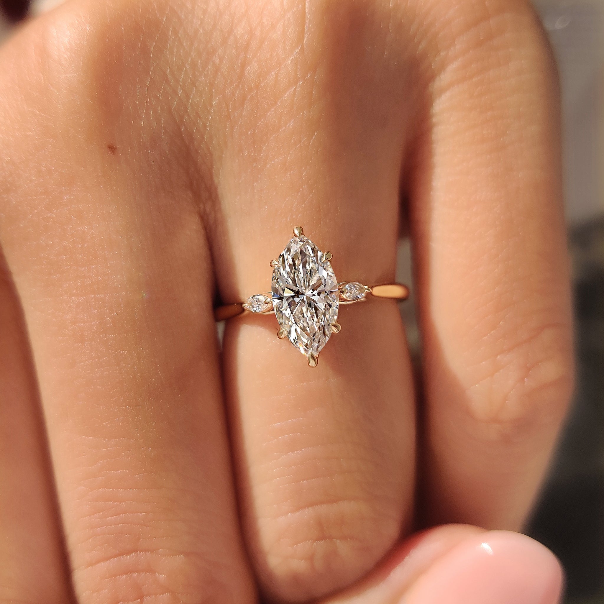 Three Stone Marquise Diamond Engagement Ring