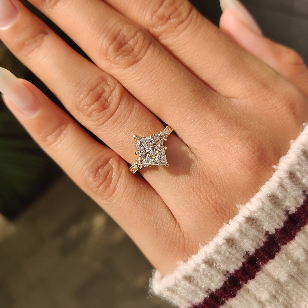 Dutch Marquise Diamond Ring with Hand Engraved Filigree Design
