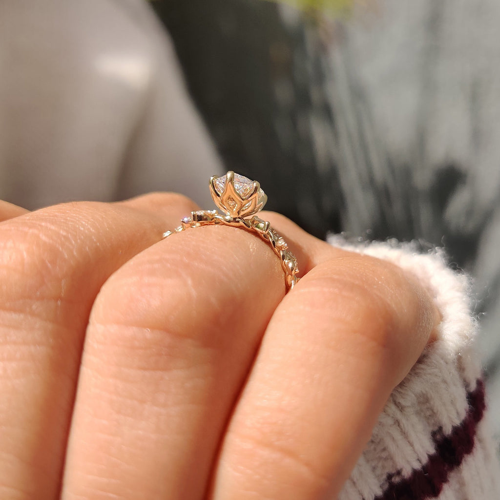 Marquise Diamond Ring in Nature Inspired Setting