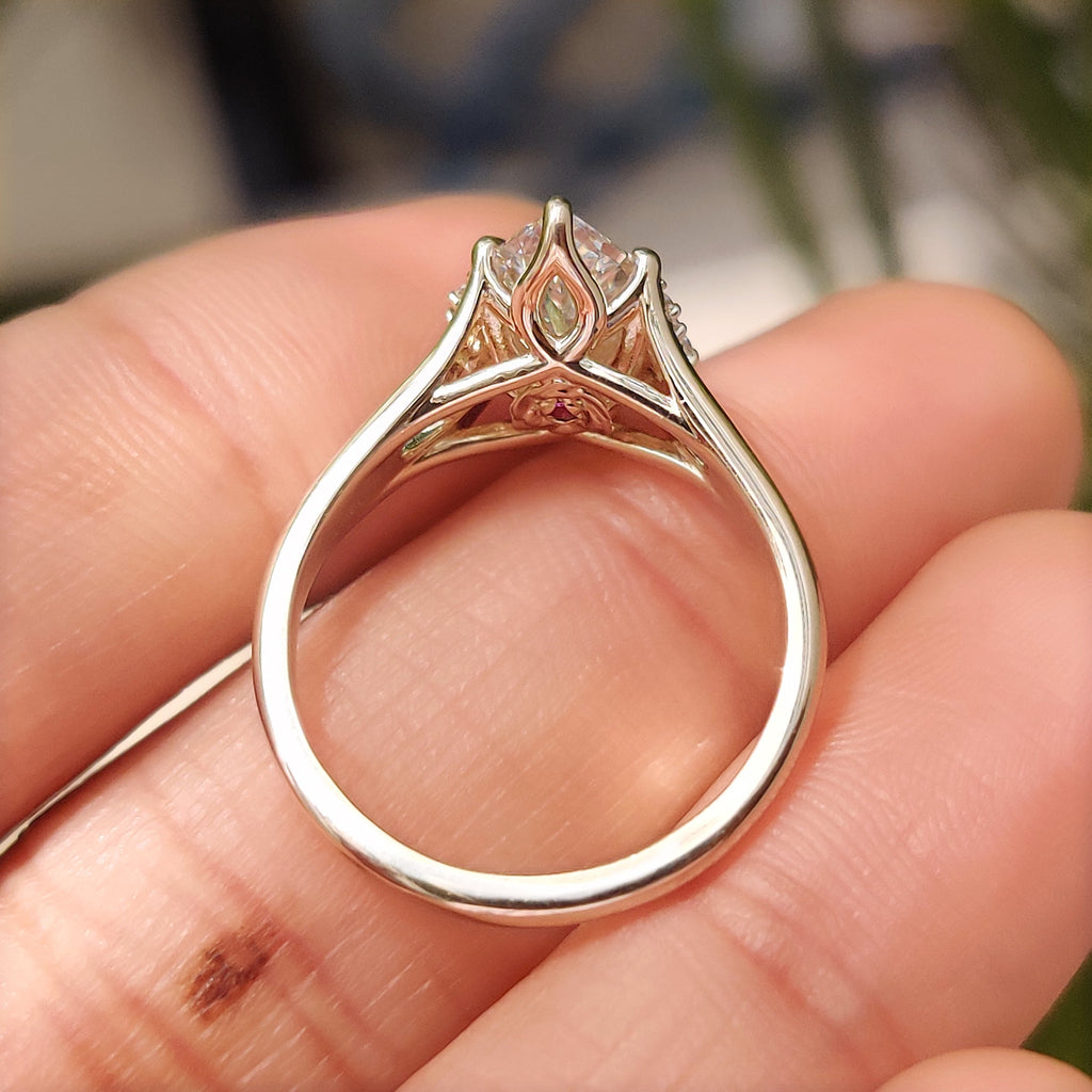 Marquise Diamond Ring In Hidden Flower Pink Ruby