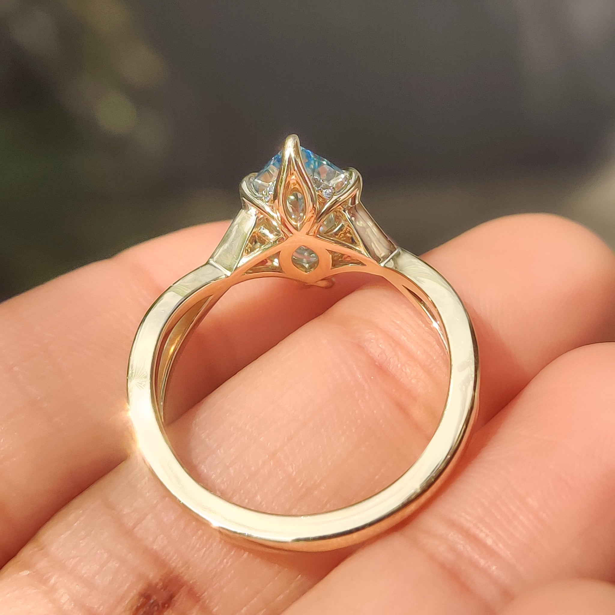 Blue Dutch Marquise Engagement Ring In Hidden Halo Style