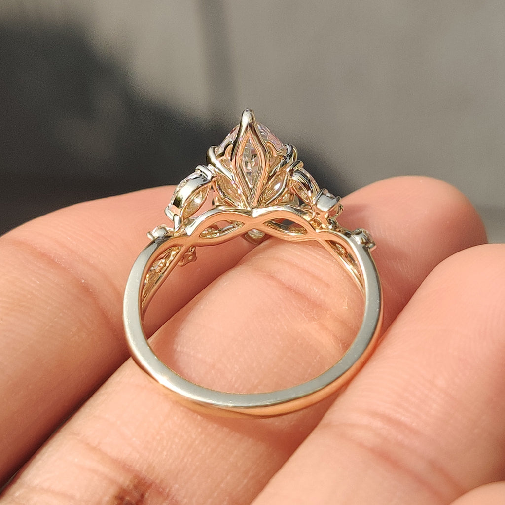 Marquise Diamond Nature Inspired Engagement Ring in Tulip Setting