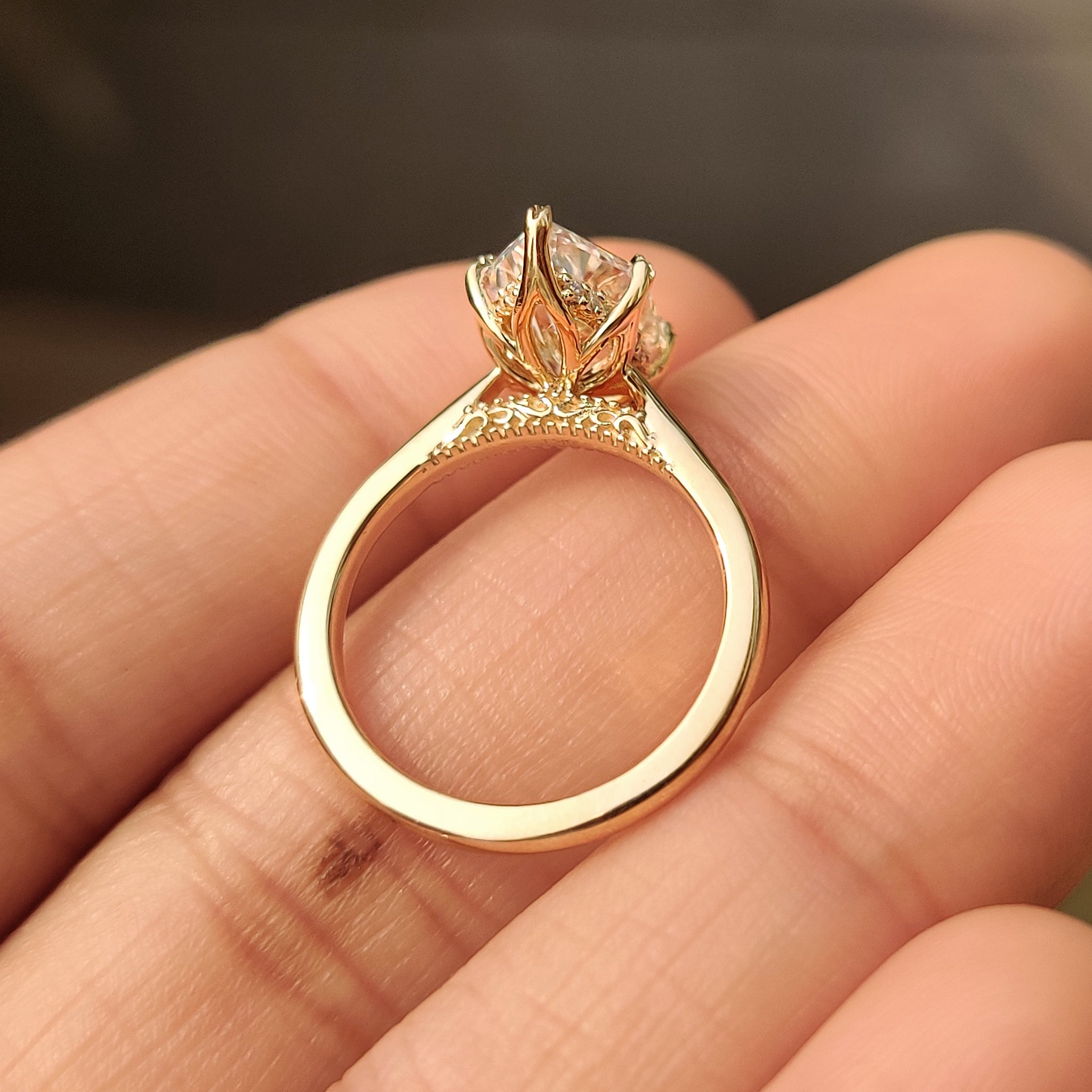 Dutch Marquise Engagement Ring with Hidden Filigree Detailing