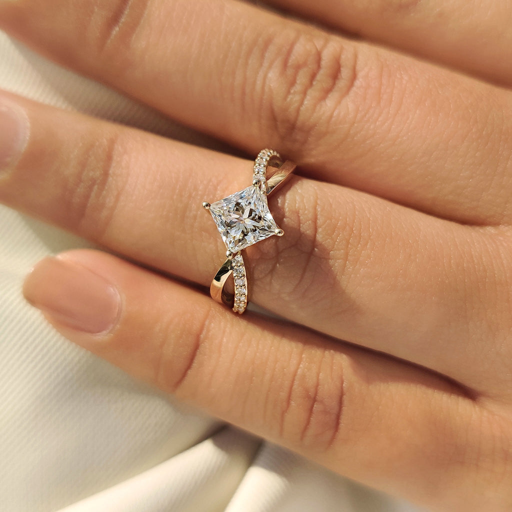 Princess Cut Diamond Ring With Twisted Pave