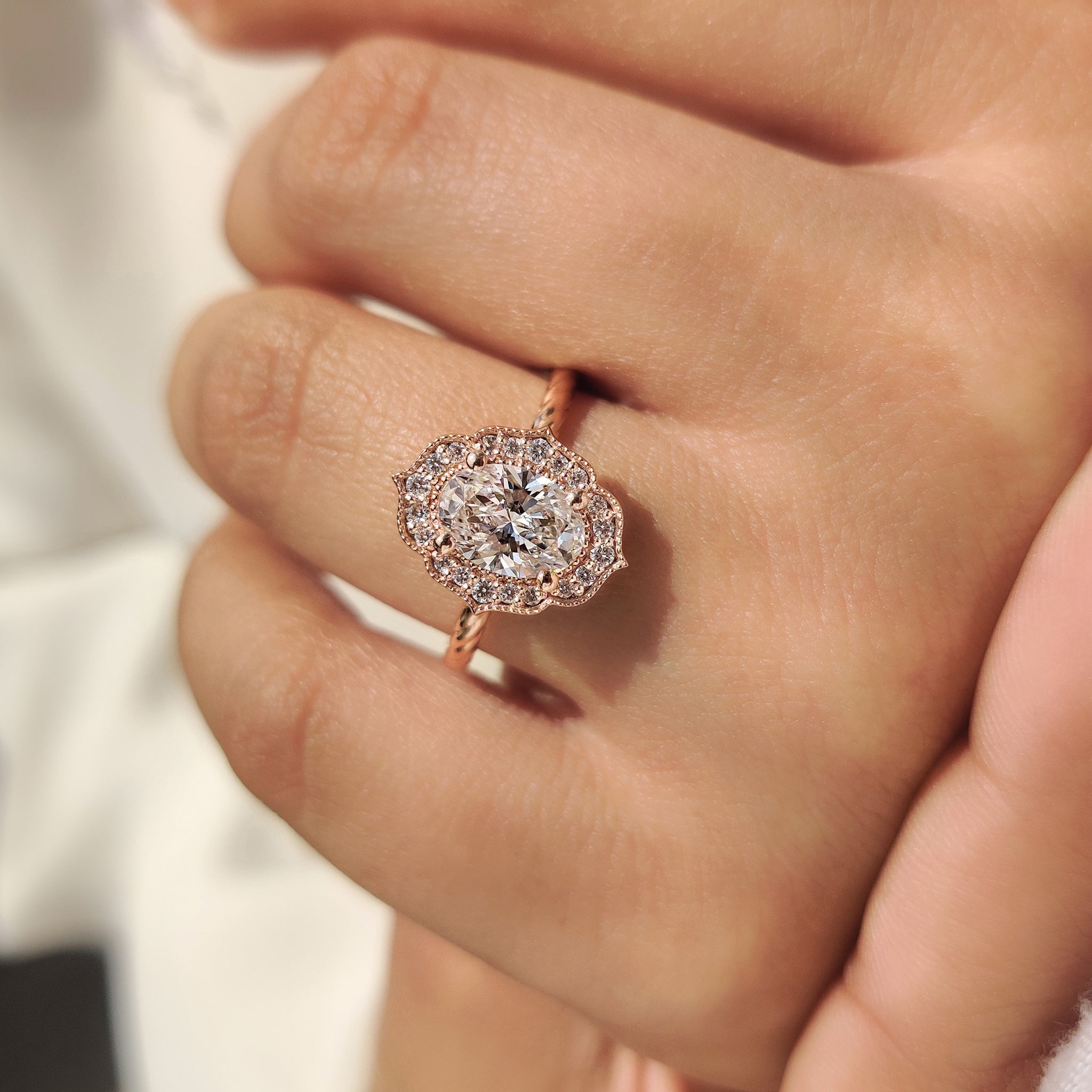Oval Diamond Engagement Ring in Milgrain Details