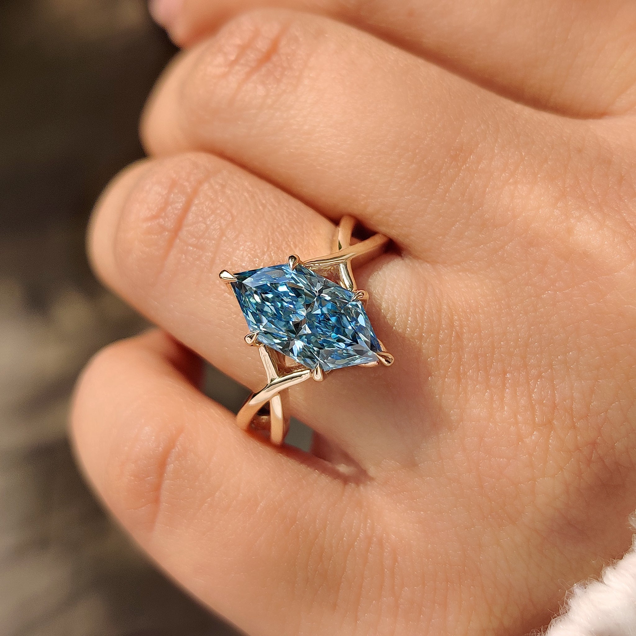 Blue Dutch Marquise Engagement Ring In Hidden Halo Style