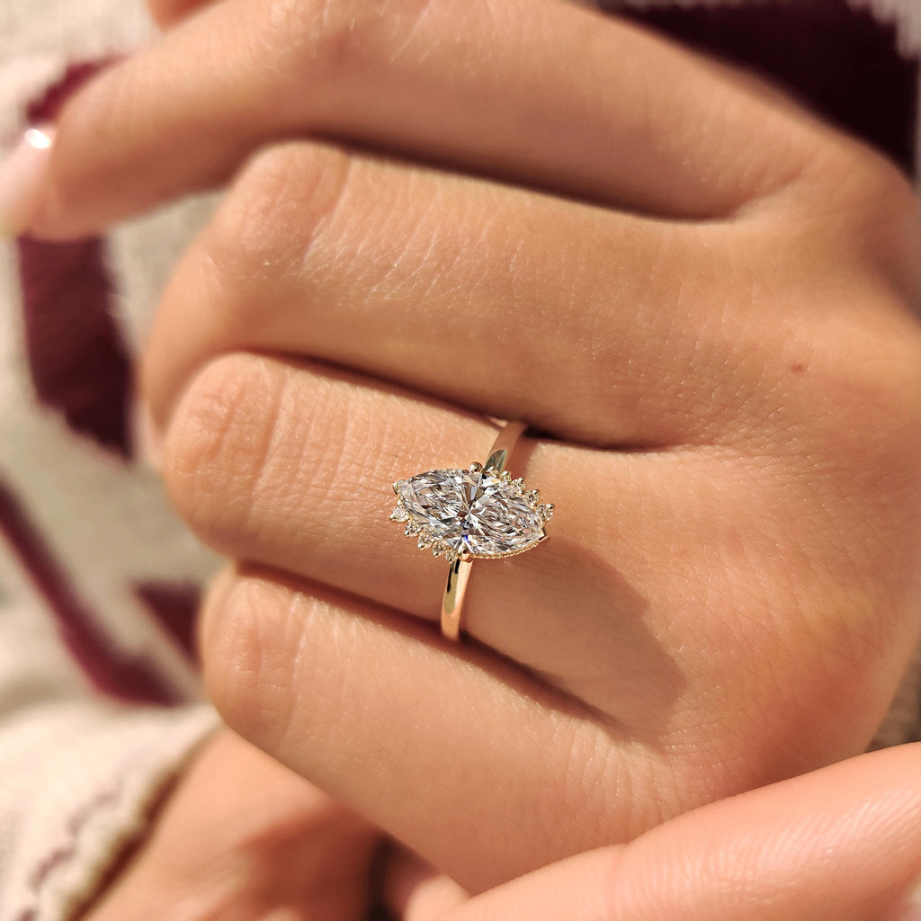 Marquise Cut Ring in Milgrain Details