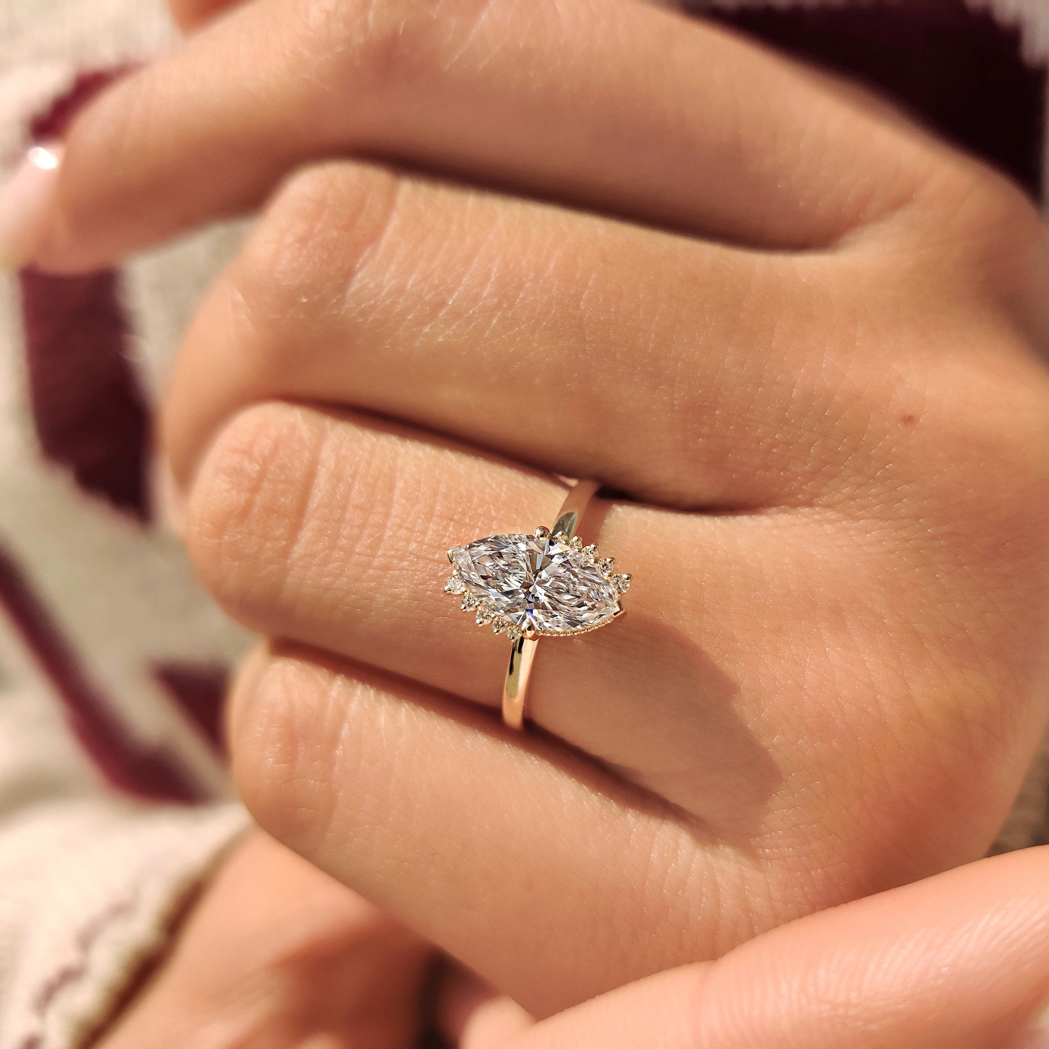Marquise Cut Ring in Milgrain Details