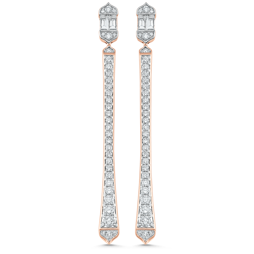 1.51 TCW Round & Baguette Moissanite Diamond Long Drop Earrings