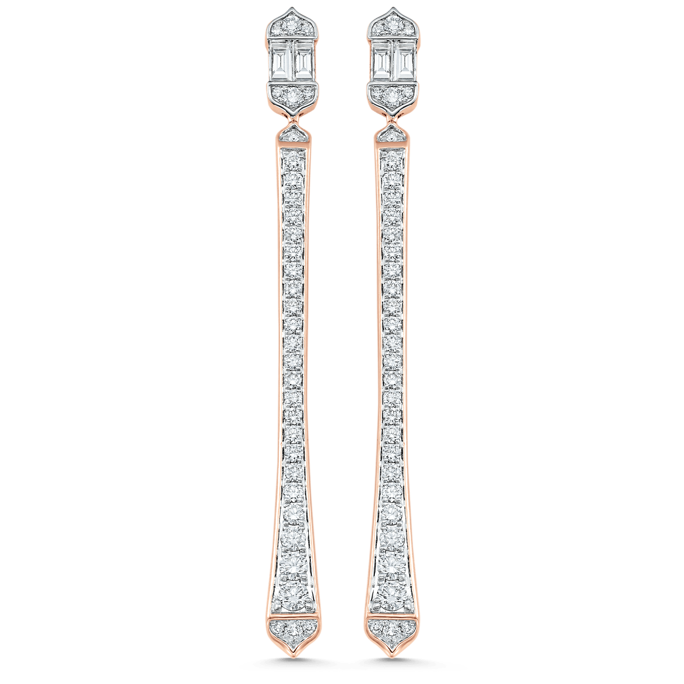 1.51 TCW Round & Baguette Moissanite Diamond Long Drop Earrings
