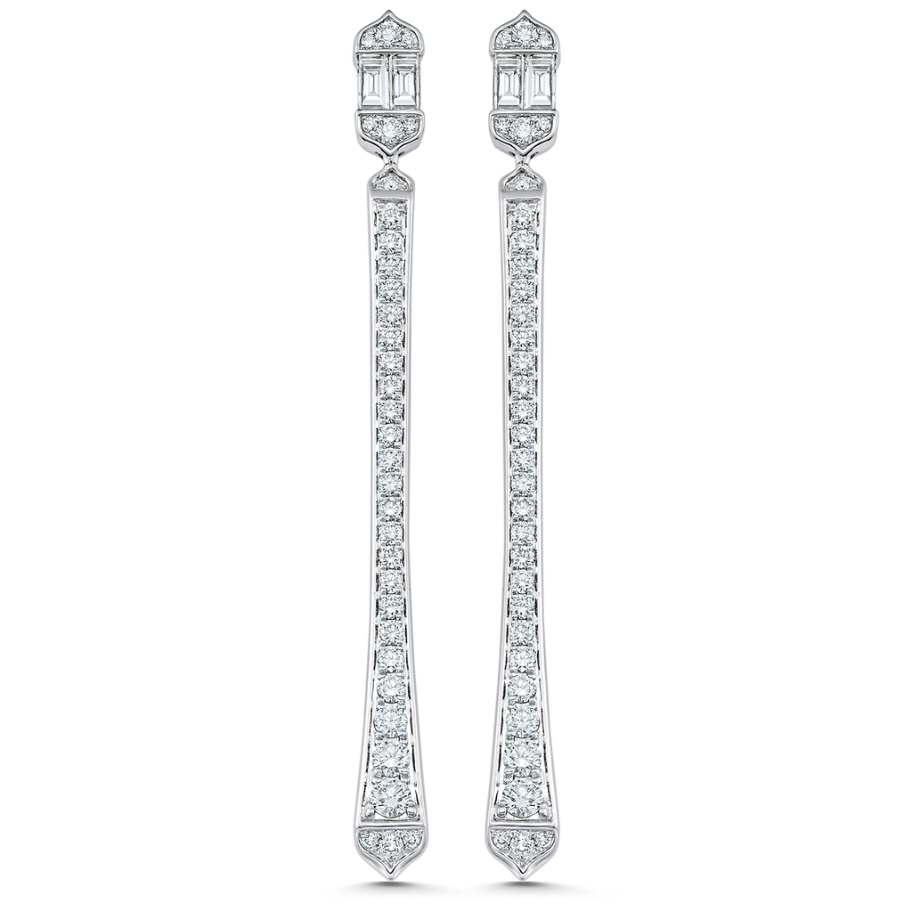 1.51 TCW Round & Baguette Moissanite Diamond Long Drop Earrings