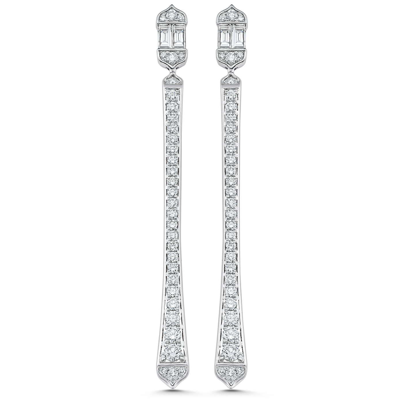 1.51 TCW Round & Baguette Moissanite Diamond Long Drop Earrings