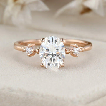 Oval Moissanite Three Stone Engagement Ring