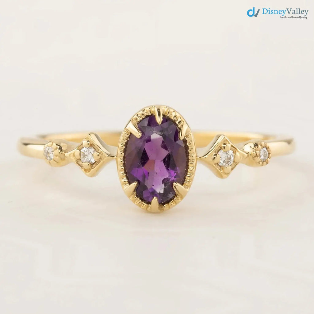 Unique large oval birthstone ring, Vintage inspired oval birthstone jewelry DisneyValley
