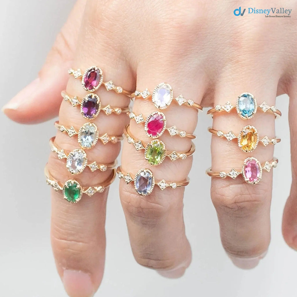 Unique large oval birthstone ring, Vintage inspired oval birthstone jewelry DisneyValley