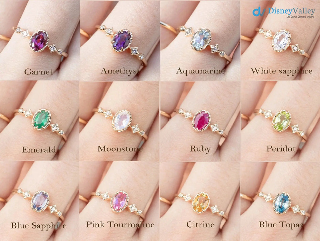 Unique large oval birthstone ring, Vintage inspired oval birthstone jewelry DisneyValley