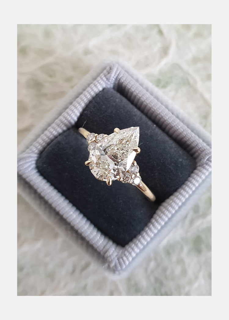 1.60 CT Pear Cut Moissanite Cluster Engagement Ring