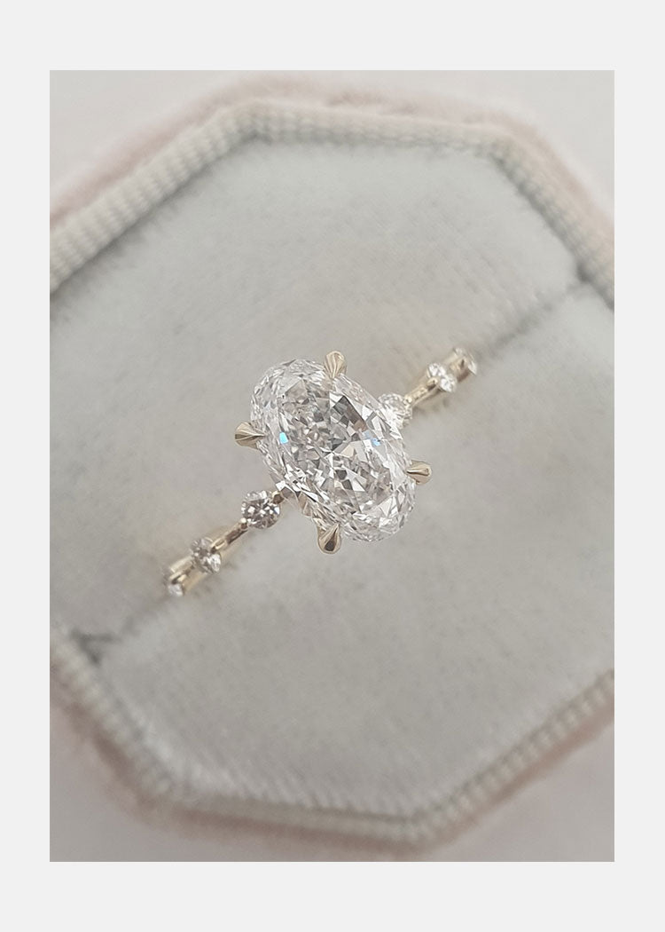 1.50 - 3.50 CT Elongated Oval Solitaire Dainty style  Moissanite Engagement Ring