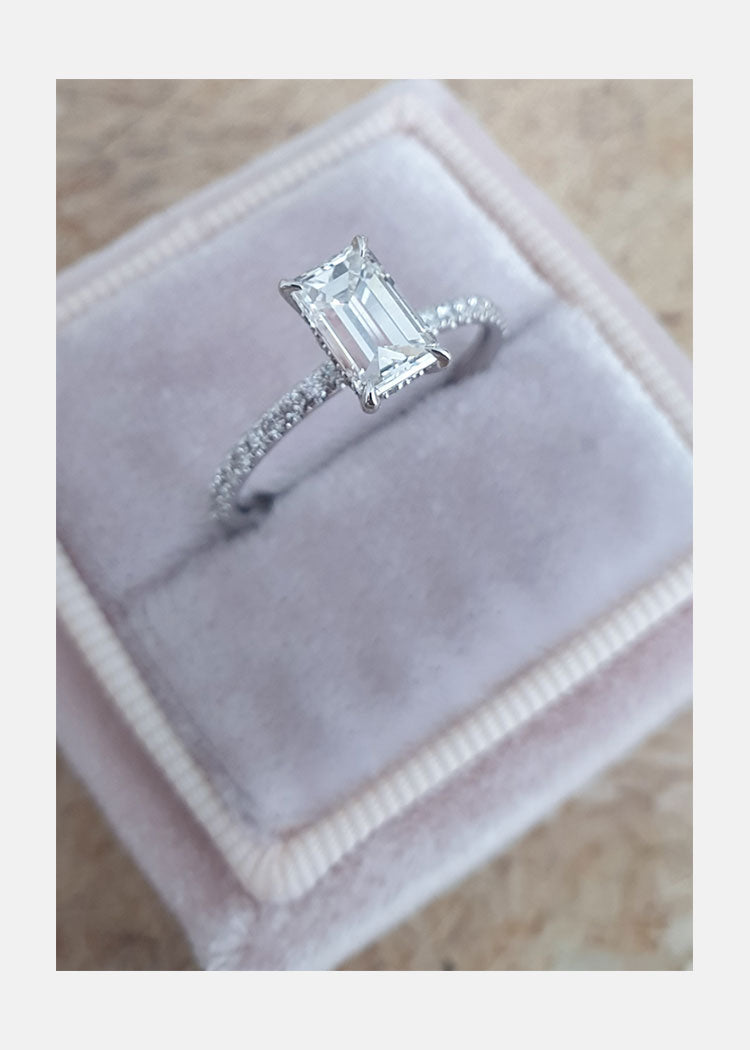 1.0 CT Emerald Cut Moissanite Diamond Hidden Halo Engagement Ring