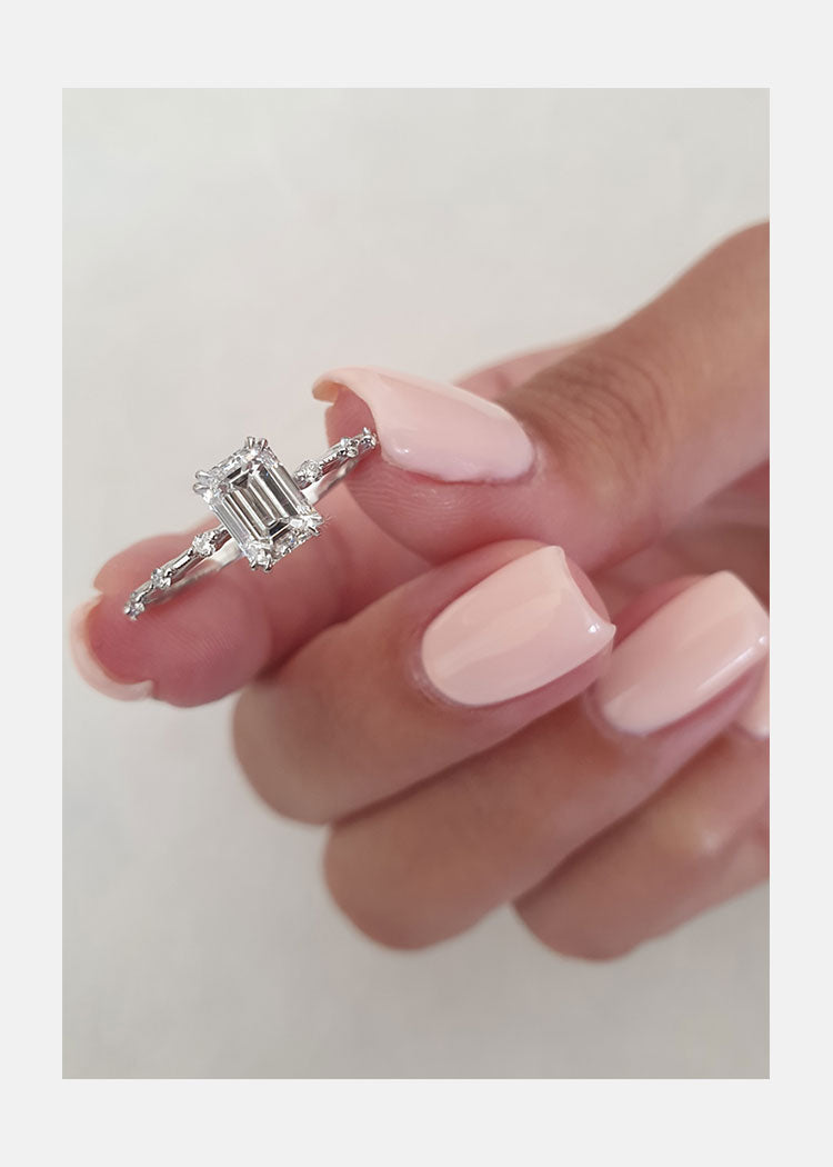 1.0 CT Emerald Cut Solitaire Dainty Moissanite Engagement Ring