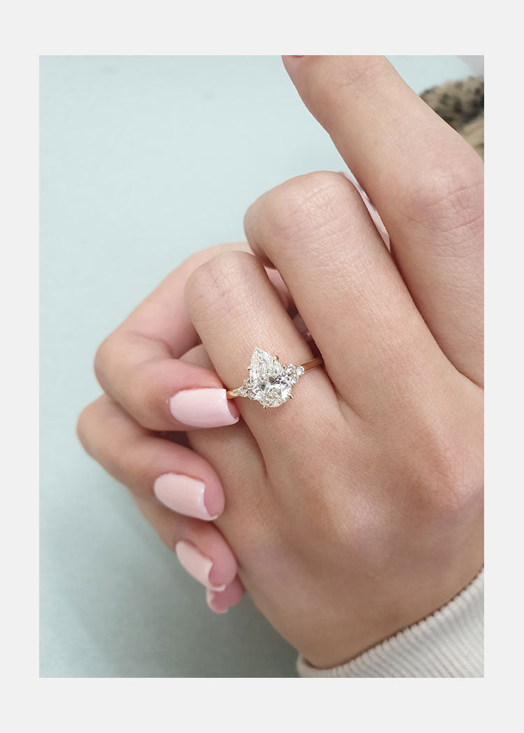 1.60 CT Pear Cut Moissanite Cluster Engagement Ring