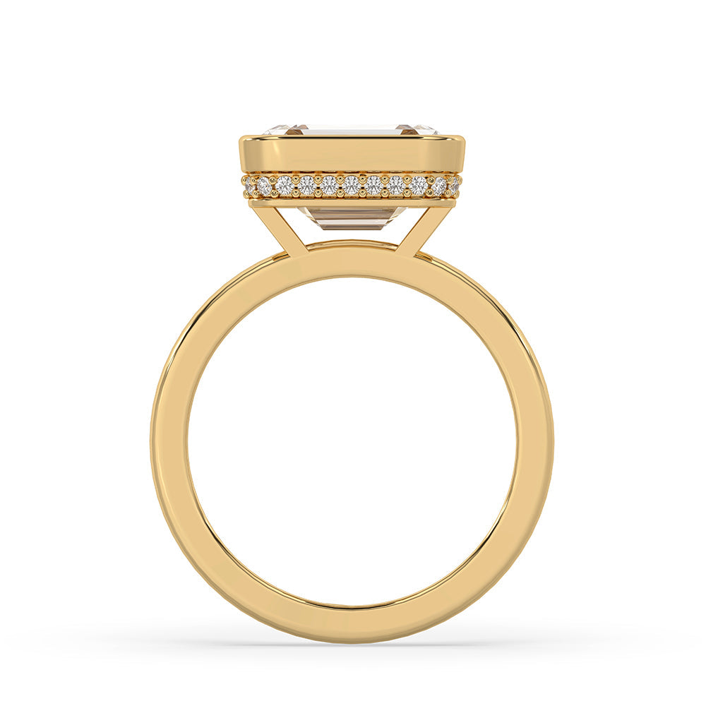Bezel Emerald Cut Engagement Ring In Yellow Gold