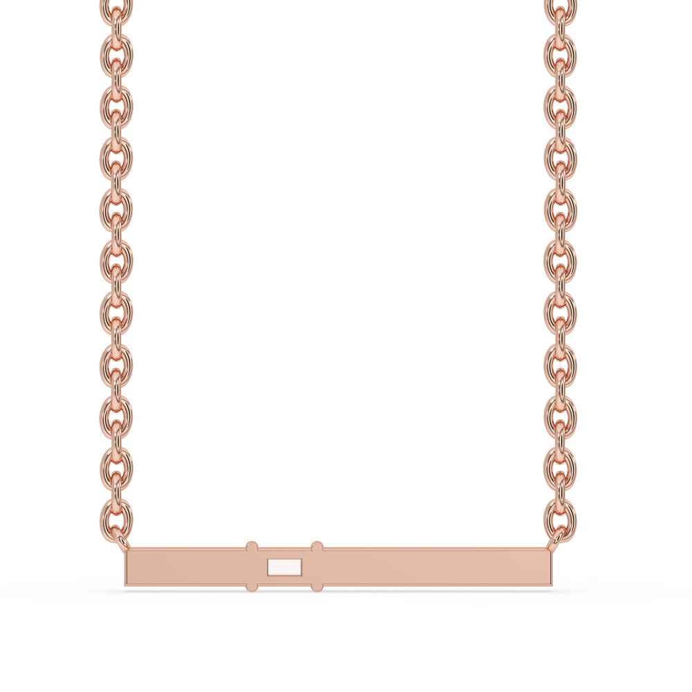 Gold Bar Pendant - Baguette and Round Diamond Secondary image