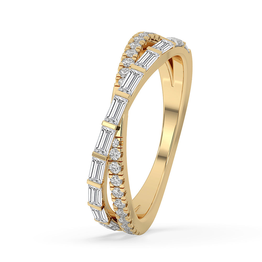 Bar Set Criss Cross Wedding Band In Yellow Gold