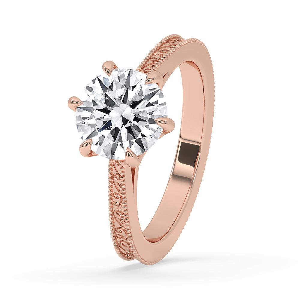 Filigree Engagement Ring with Round Diamond
