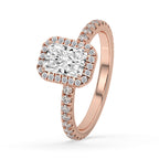 Radiant Cut Pave Set Diamond Ring With Halo Setting