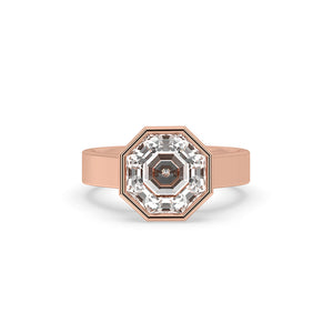 Octagon Diamond Ring In Solitaire Bezel Setting