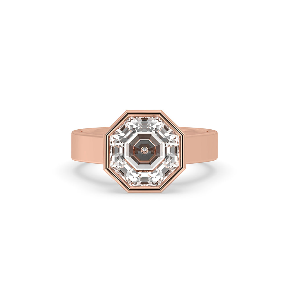 Octagon Diamond Ring In Solitaire Bezel Setting