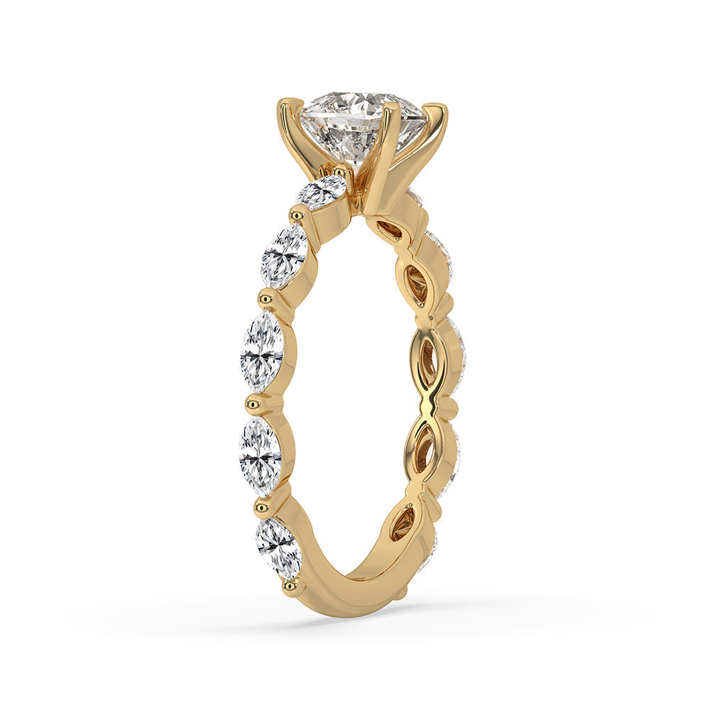 Cushion Diamond Ring with Marquise Side Stones