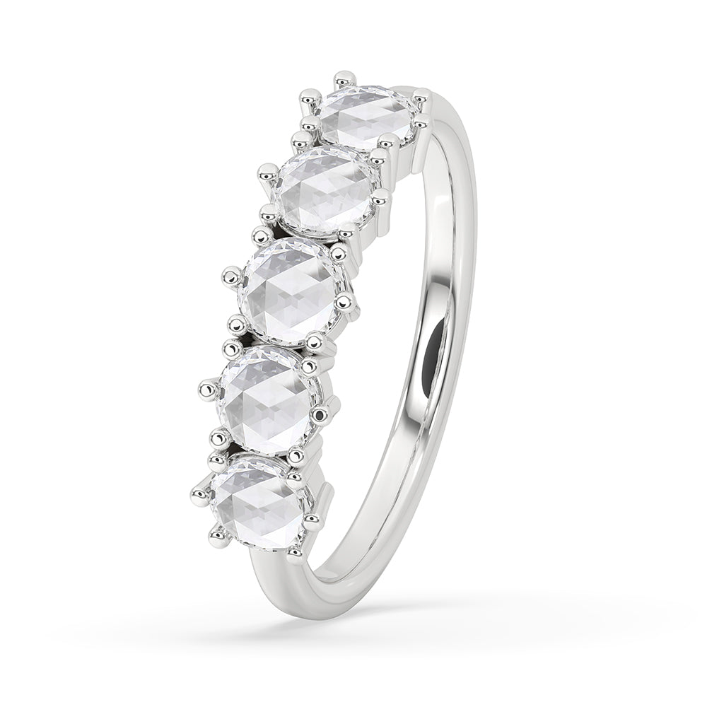 5 Stone Round Rose Cut Diamond Band