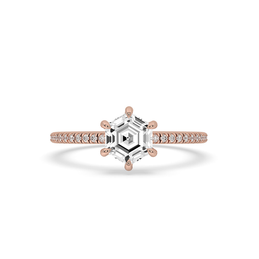 Hexagon Step Cut Hidden Halo Diamond Ring Immagine principale del prodotto