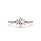 Hexagon Step Cut Hidden Halo Diamond Ring