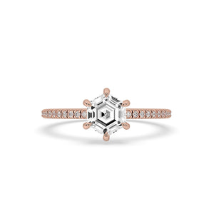 Hexagon Step Cut Hidden Halo Diamond Ring
