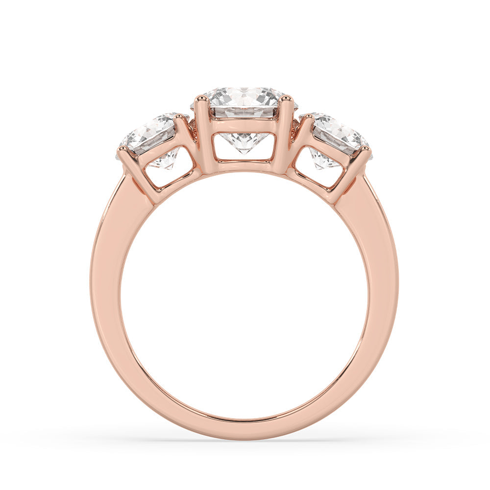 3 Stone Round Diamond Ring In Rose Gold