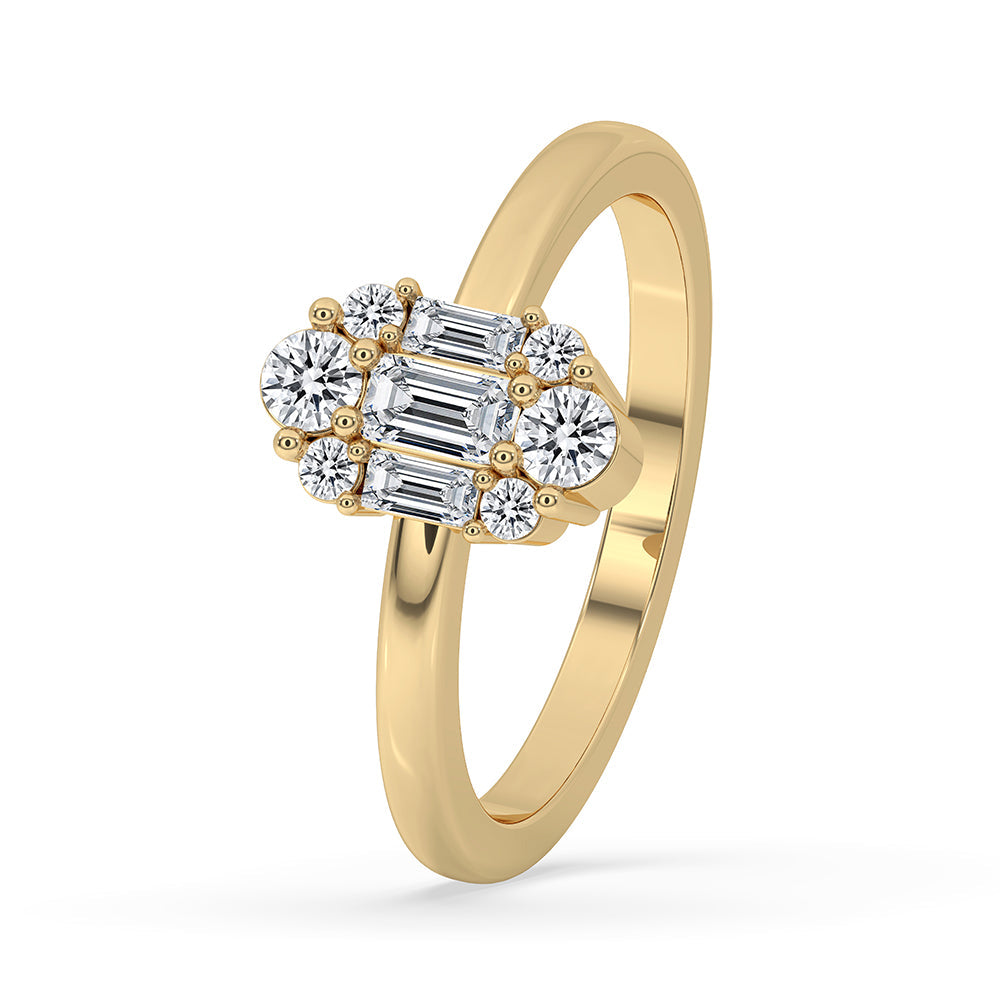 Baguette And Round Diamond Cluster Halo Engagement Ring