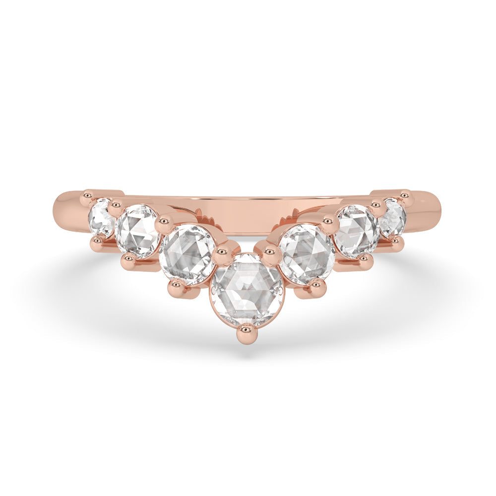 Curved Wedding Band - Round Rose Cut Diamonds