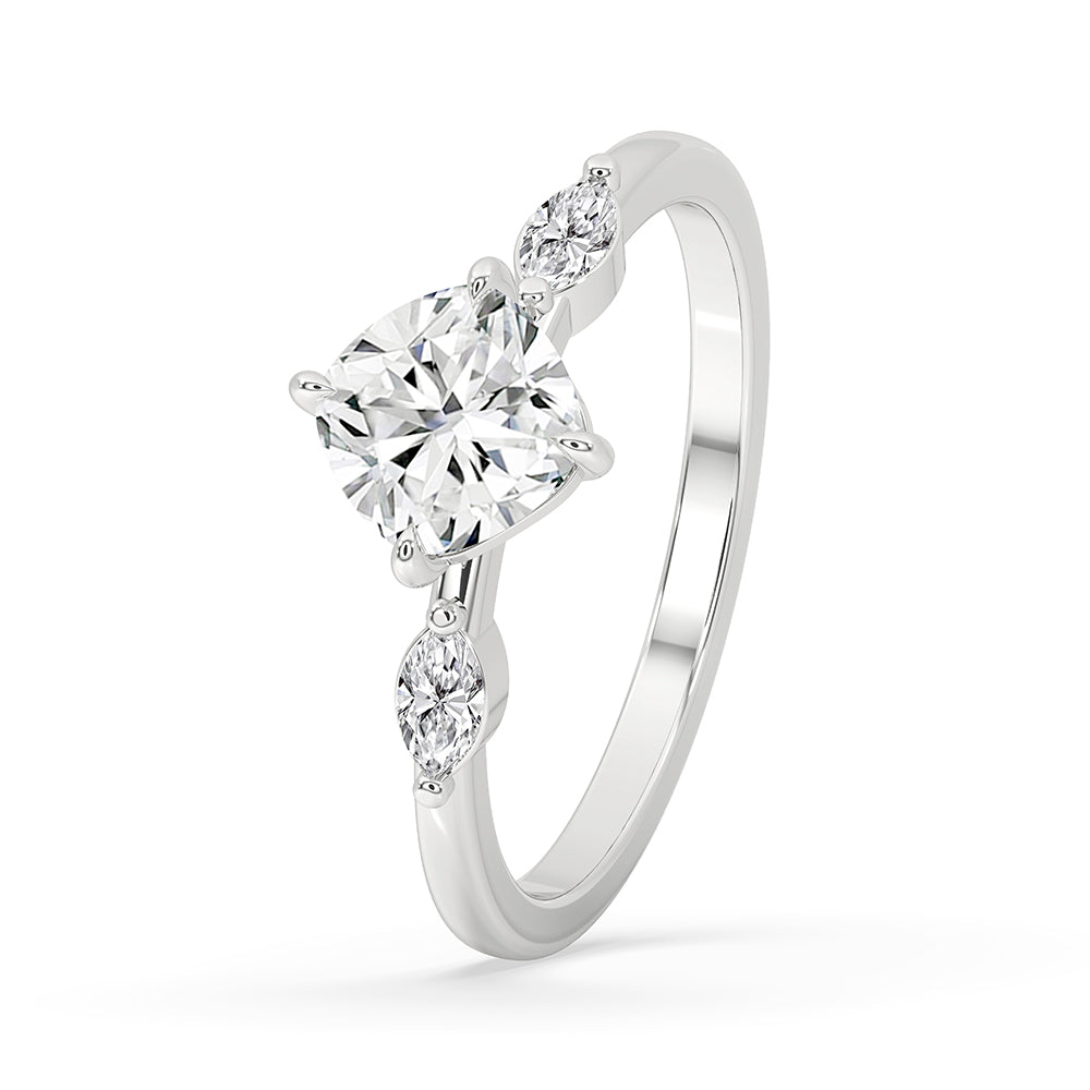 White Gold Cushion Cut Engagement Ring With Compass Prong Setting