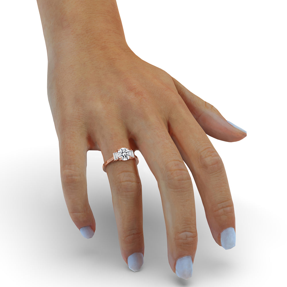 Round and Baguette Cut Three Stone Engagement Ring