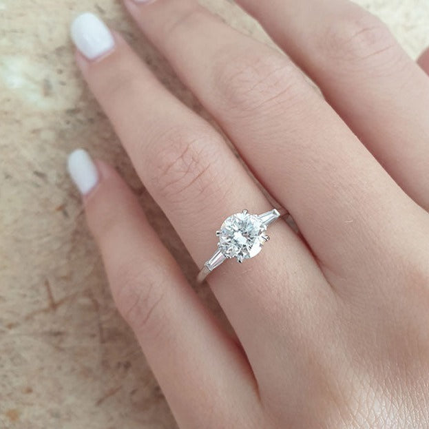 1.31 CT Round Brilliant Cut Moissanite Three Stone Engagement Ring