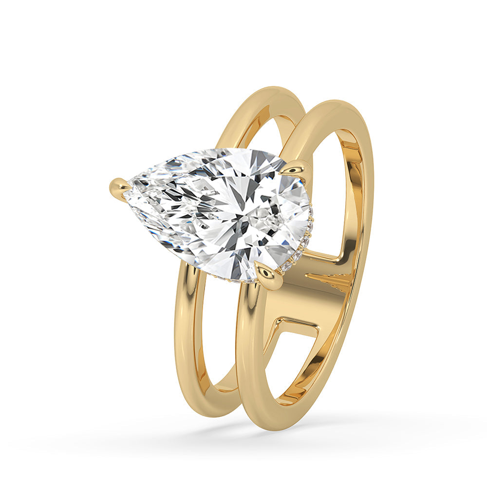 Pear Diamond Engagement Ring with Hidden Halo Design