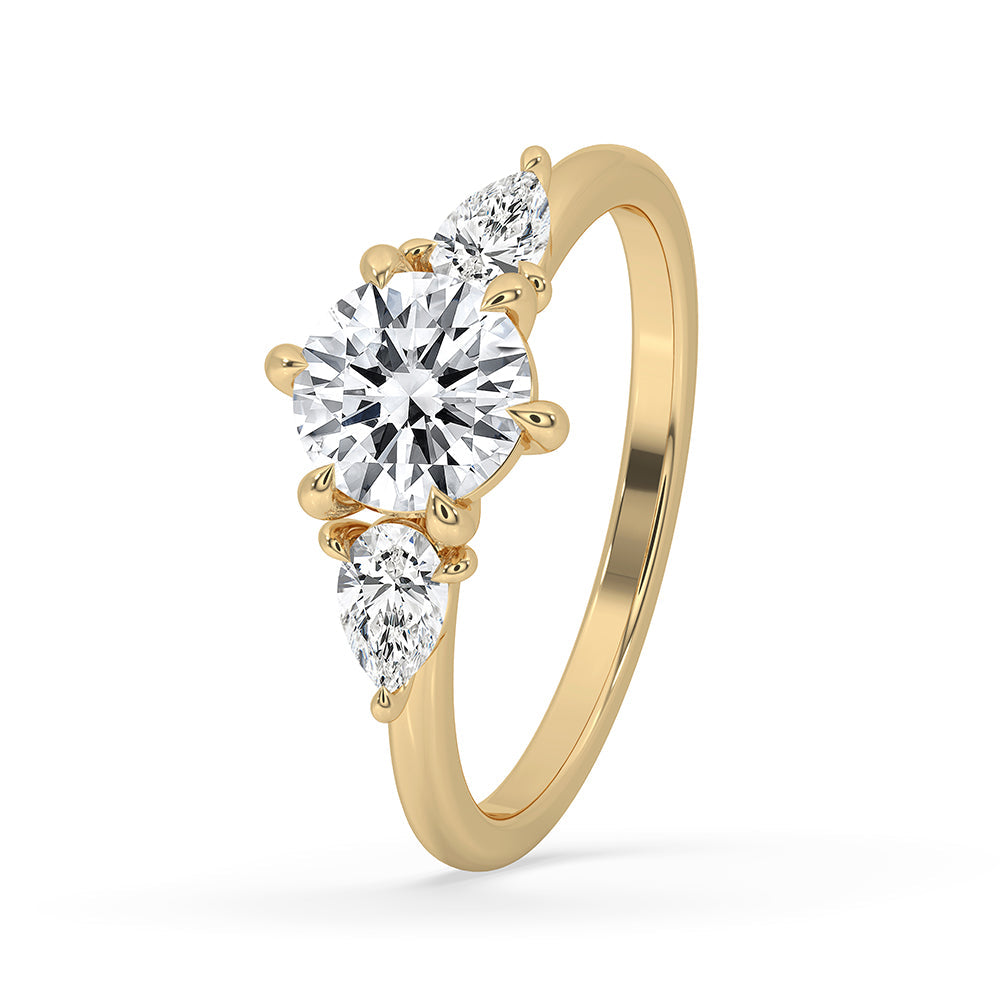 Yellow Gold 3 Stone Round Diamond Ring