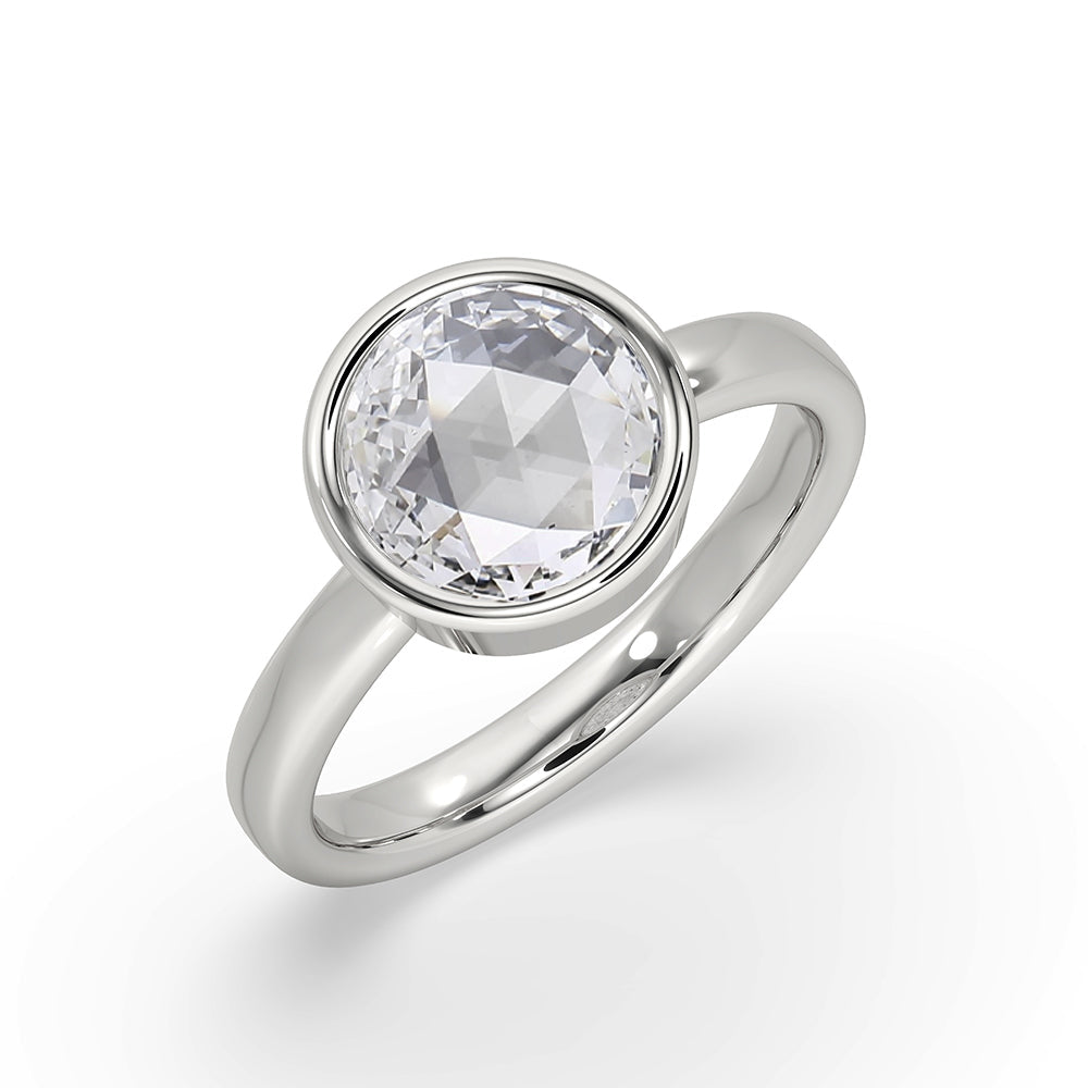 Round Rose Cut Diamond Ring In Bezel Setting