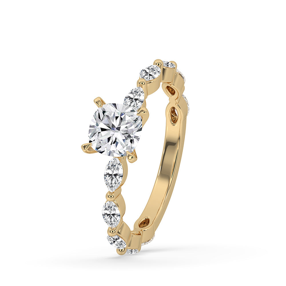 Cushion Diamond Ring with Marquise Side Stones