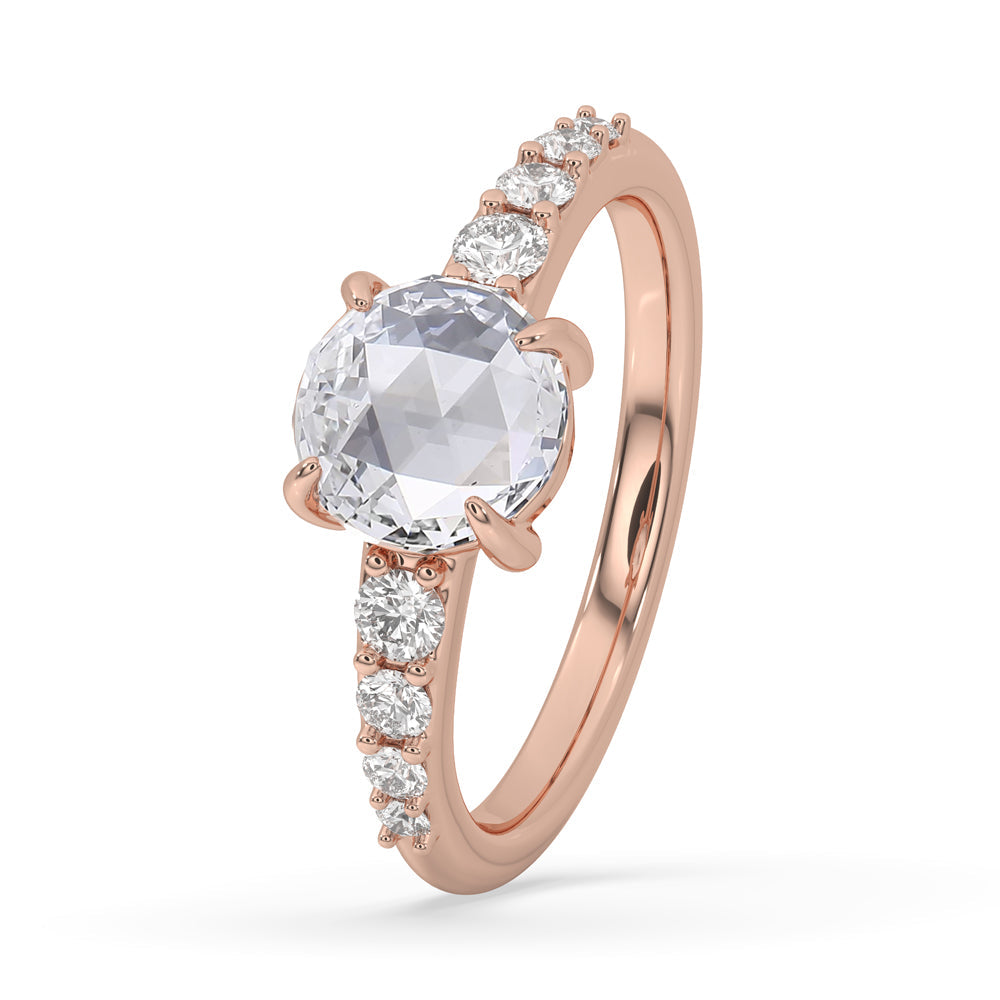 Rose Gold Engagement Ring With Round Rose Cut Diamond
